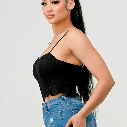 SUPER SOFT SCUBA SIDE FRILLED CAMI BODYSUIT
