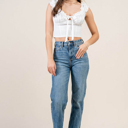 Satin Tie-Front Ruffle Bustier Crop Top