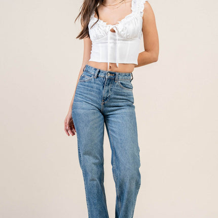 Satin Tie-Front Ruffle Bustier Crop Top