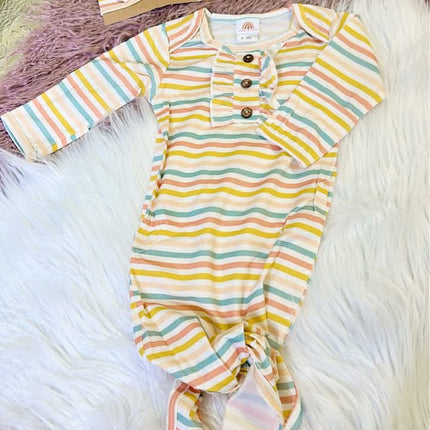 Multicolored Striped  Gown with Matching Hair Bow