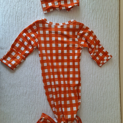 Orange and White Checked Gown with Matching Headband