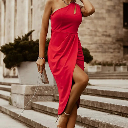 Stylish Ruched Cutout Single Shoulder Dress