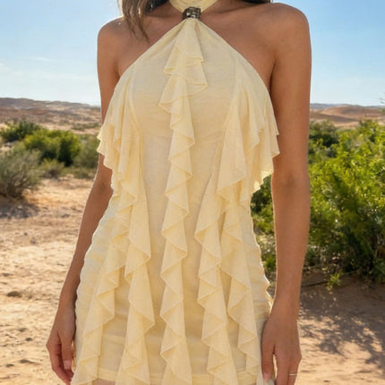 Stylish Ruffle Halter Neck Mini Dress