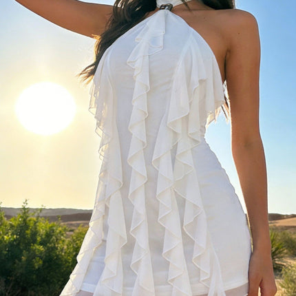 Stylish Ruffle Halter Neck Mini Dress