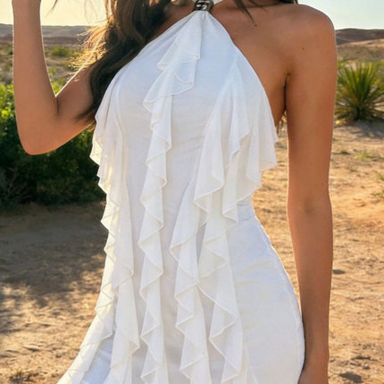 Stylish Ruffle Halter Neck Mini Dress