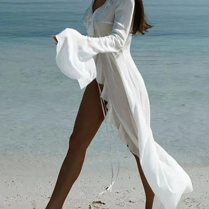 Fashion Ruffled Long Sleeve Cover-Up Dress