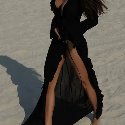 Fashion Ruffled Long Sleeve Cover-Up Dress