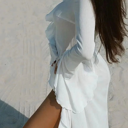 Fashion Ruffled Long Sleeve Cover-Up Dress
