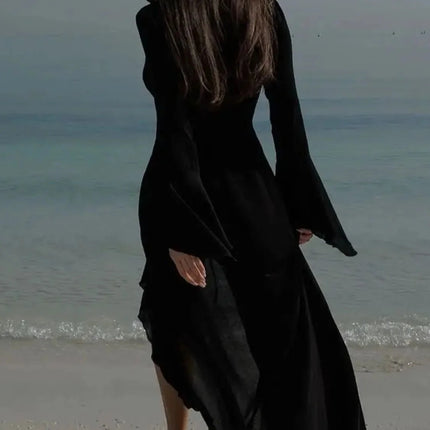 Fashion Ruffled Long Sleeve Cover-Up Dress