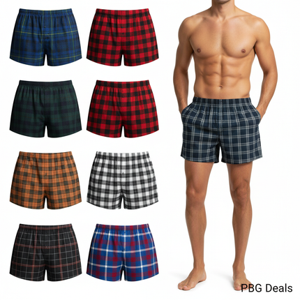Men's Tartan Plaid Boxer Shorts 6 Pack Cotton Blend Moisture Wicking S-4XL