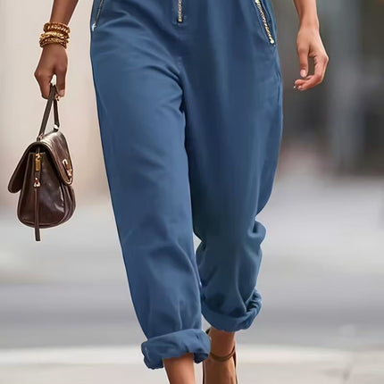 Fashionable Sleeveless Zip-Up Jumpsuit