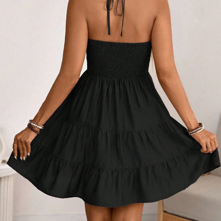 Smocked Halter Neck Tiered Dress