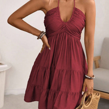 Smocked Halter Neck Tiered Dress