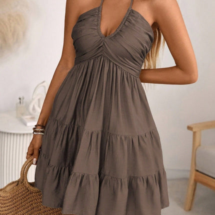 Smocked Halter Neck Tiered Dress