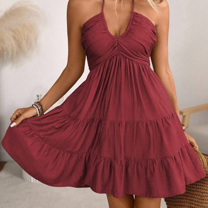 Smocked Halter Neck Tiered Dress