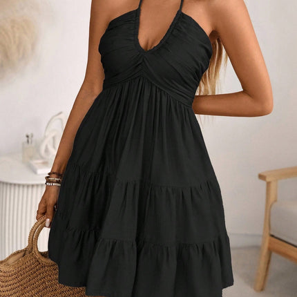 Smocked Halter Neck Tiered Dress