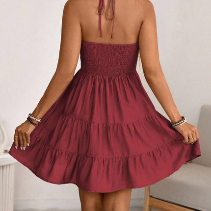 Smocked Halter Neck Tiered Dress