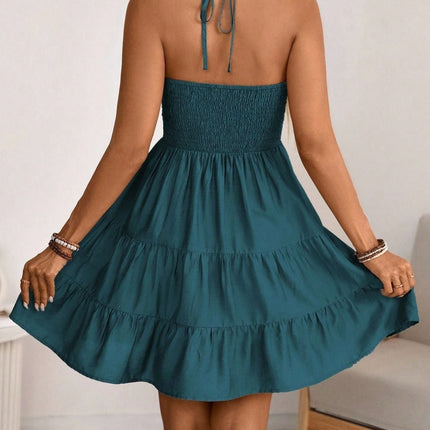 Smocked Halter Neck Tiered Dress
