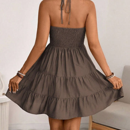 Smocked Halter Neck Tiered Dress