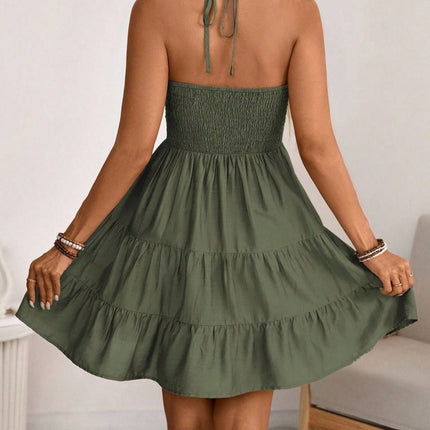 Smocked Halter Neck Tiered Dress