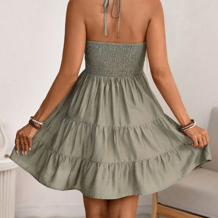 Smocked Halter Neck Tiered Dress