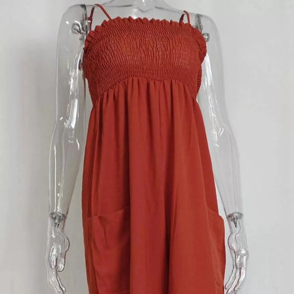 Fashionable Smocked Tube Wide Leg Jumpsuit