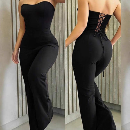 Strapless Fashion Lace-Up Back Jumpsuit