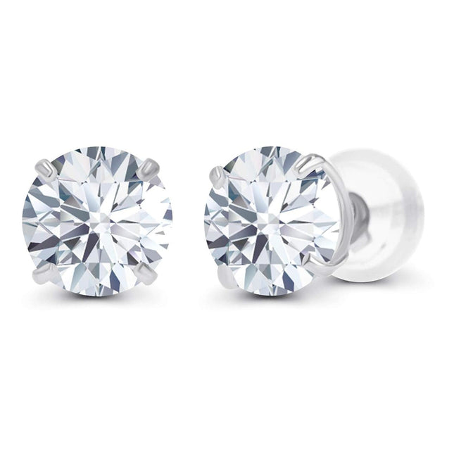 2CTW Created Moissanite Stud Earrings (G-VS) in Choice of 14K White Gold or Yellow Gold