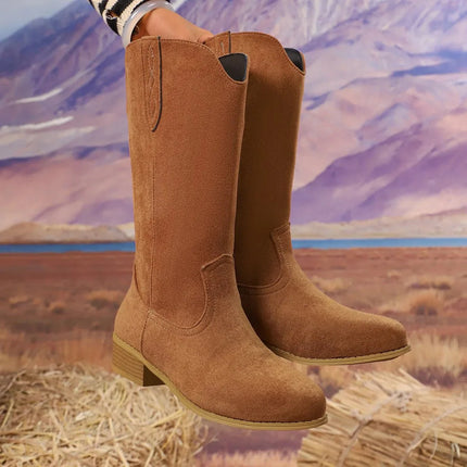 Stylish Suede Block Heels Boots