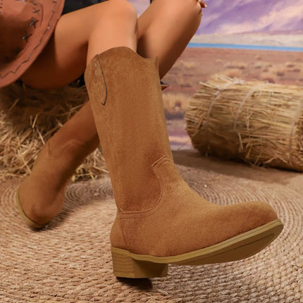 Stylish Suede Block Heels Boots