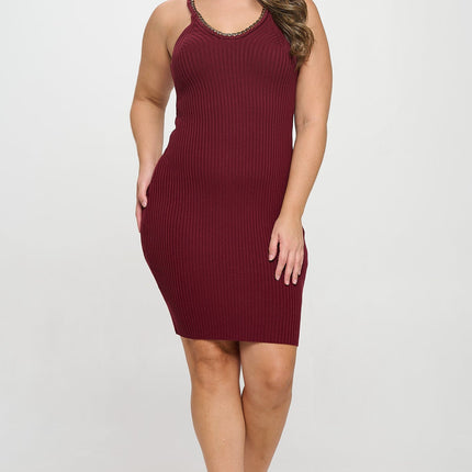 Chain Trim Ribbed Knit Dress