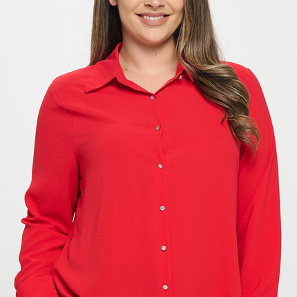 Collared Button Down Long Sleeve Top
