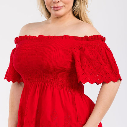 Off Shoulder Smocked Eyelet Top