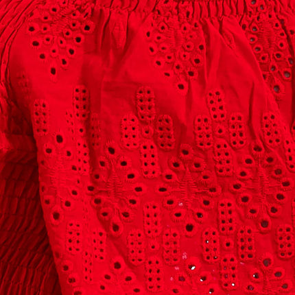 Off Shoulder Smocked Eyelet Top