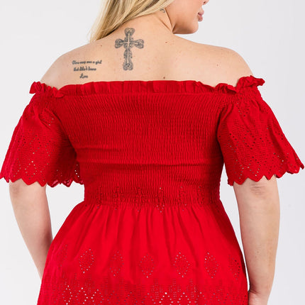 Off Shoulder Smocked Eyelet Top