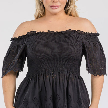 Off Shoulder Smocked Eyelet Top