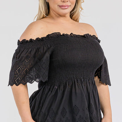 Off Shoulder Smocked Eyelet Top