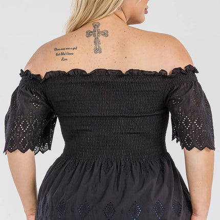 Off Shoulder Smocked Eyelet Top