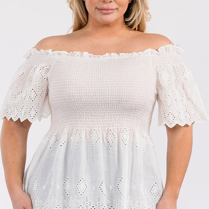Off Shoulder Smocked Eyelet Top