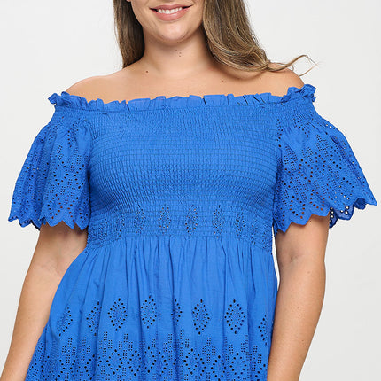 Off Shoulder Smocked Eyelet Top