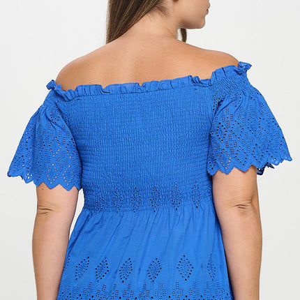 Off Shoulder Smocked Eyelet Top