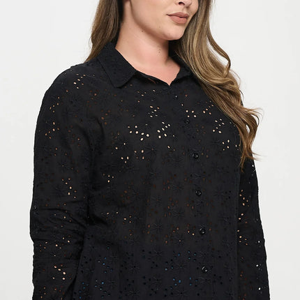 Long Sleeve Button Down Eyelet Top