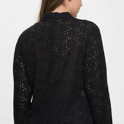 Long Sleeve Button Down Eyelet Top