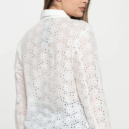 Long Sleeve Button Down Eyelet Top