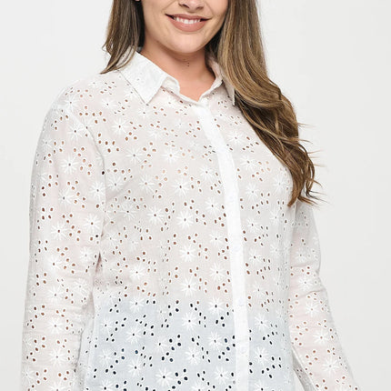 Long Sleeve Button Down Eyelet Top