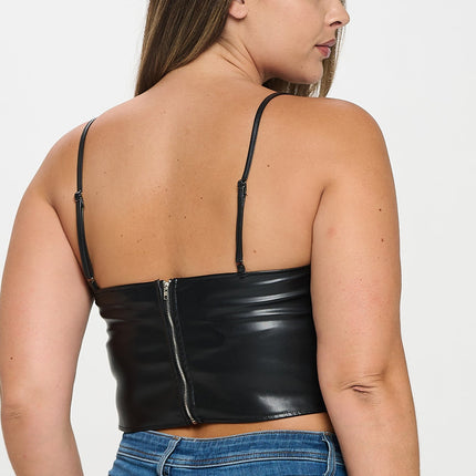Rhinestone Fringed Faux Leather Top
