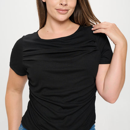 Short Sleeve Boat Neck Ruched Top
