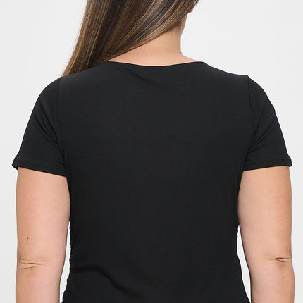 Short Sleeve Boat Neck Ruched Top