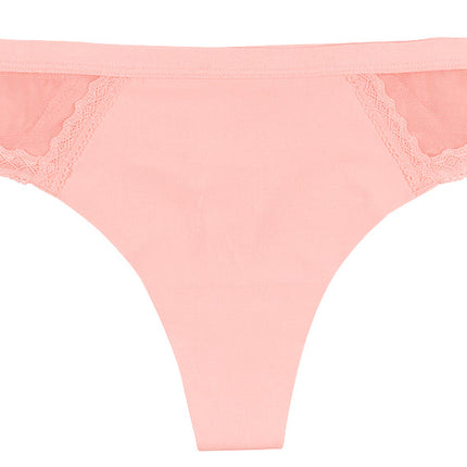 Pink Laser Cut Thong With Mesh and Lace