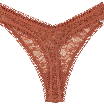 High Leg Daisy Lace Thong with Picot Trim